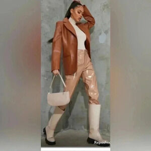 Rebecca Minkoff Lambskin Blazer Single Breasted Suit Coat Cognac Brown M NEW